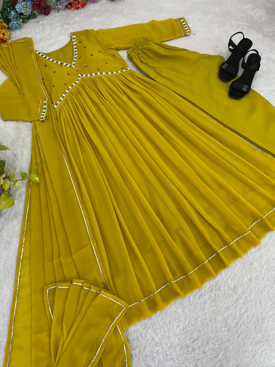 Exquisite Faux Georgette Festive Wear Handworked Suit - Ethnicwish