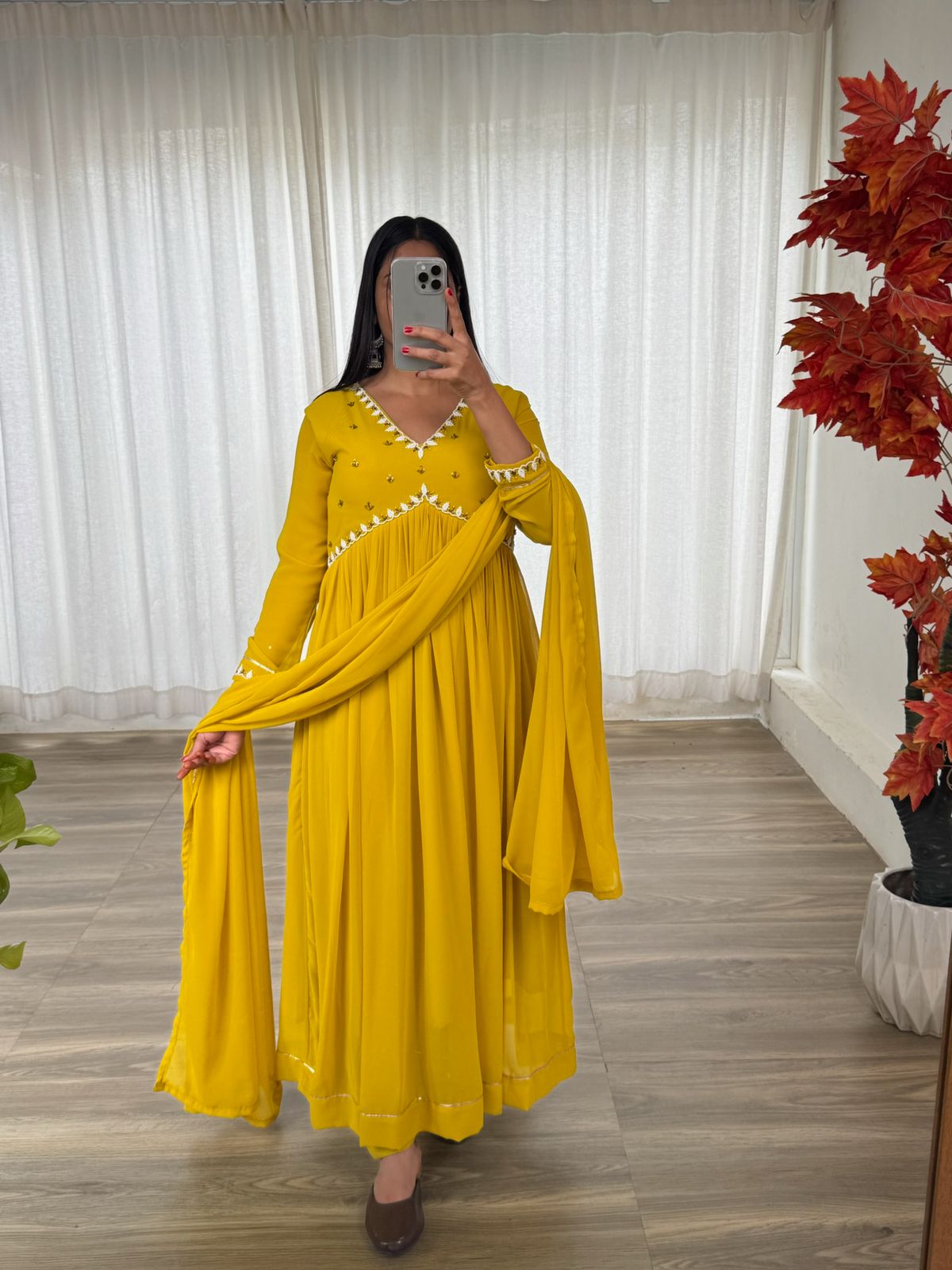 Exquisite Faux Georgette Festive Wear Handworked Suit - Ethnicwish