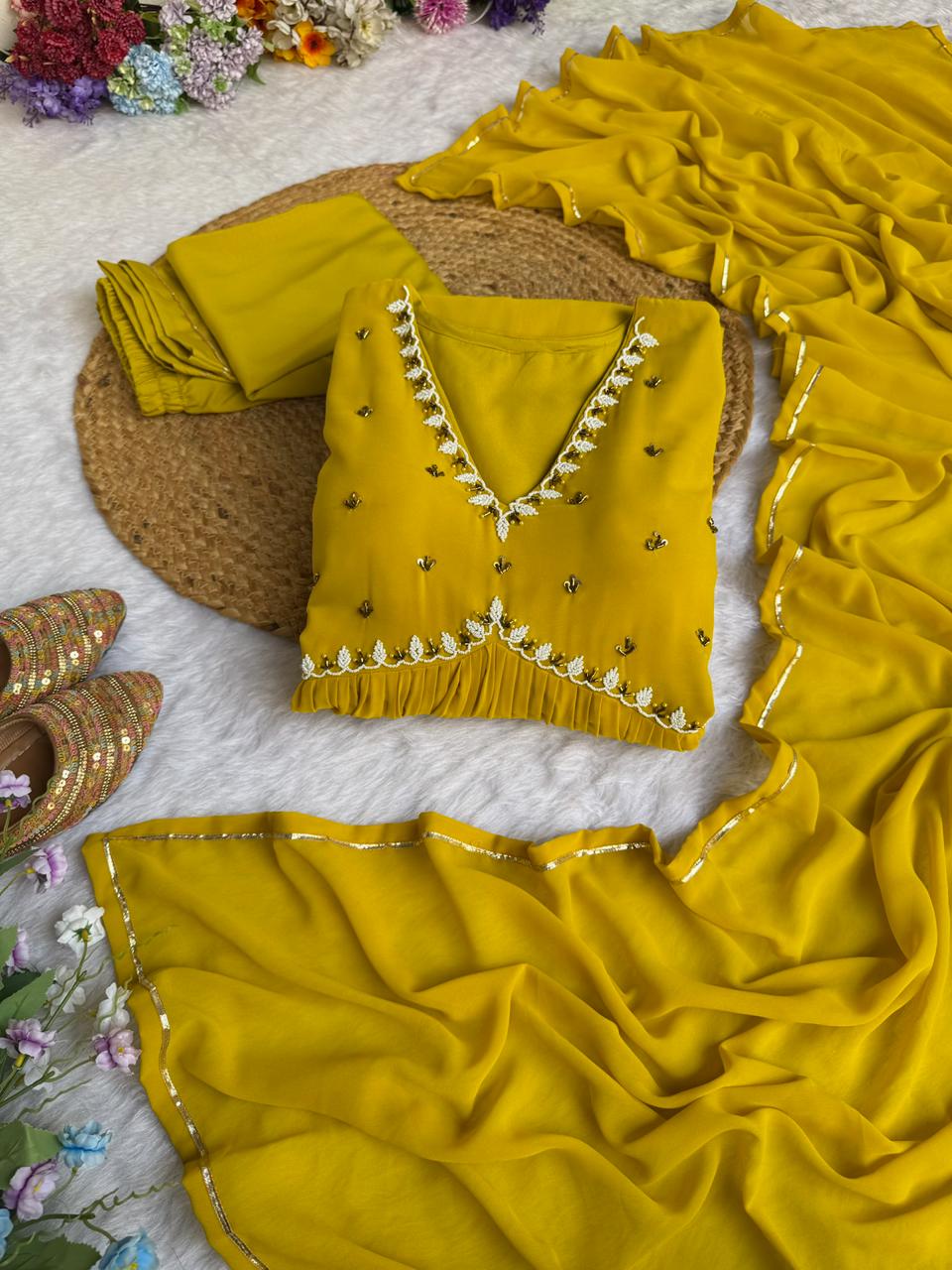 Exquisite Faux Georgette Festive Wear Handworked Suit - Ethnicwish