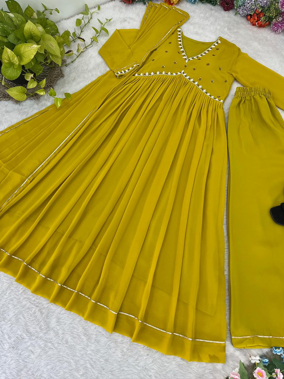 Exquisite Faux Georgette Festive Wear Handworked Suit - Ethnicwish