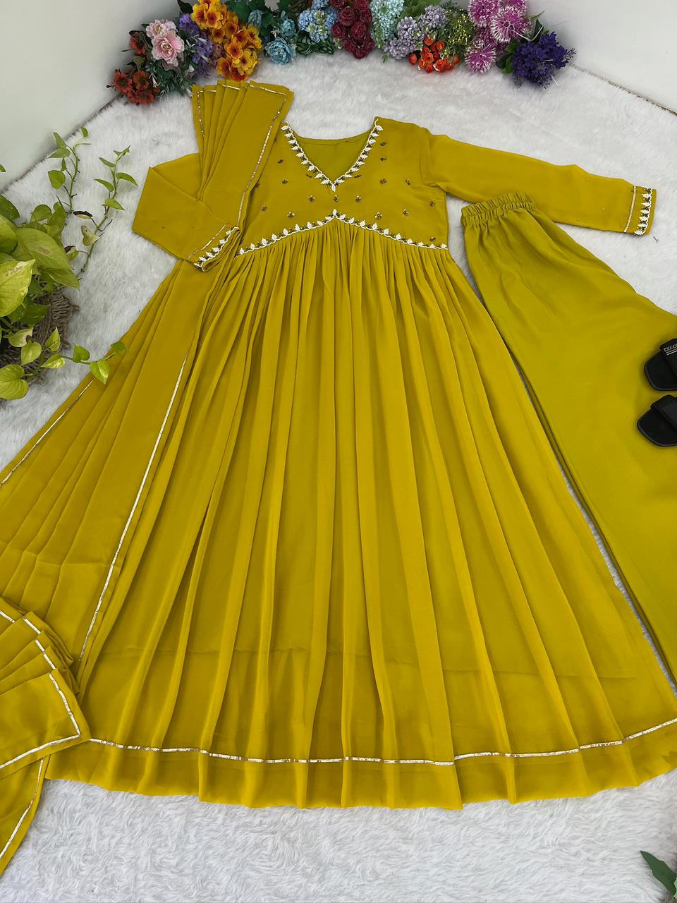 Exquisite Faux Georgette Festive Wear Handworked Suit - Ethnicwish