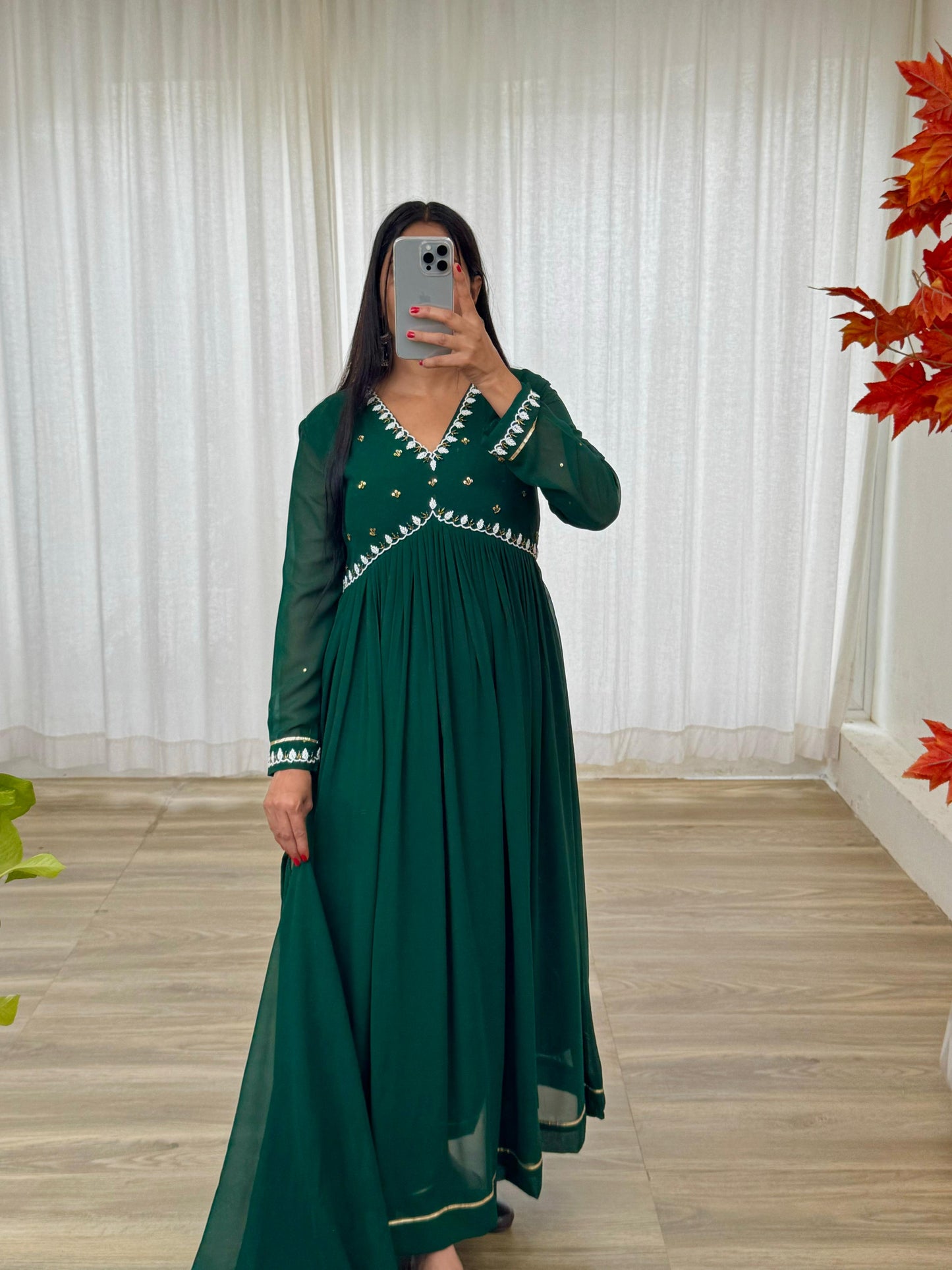 Exquisite Faux Georgette Festive Wear Handworked Suit - Ethnicwish
