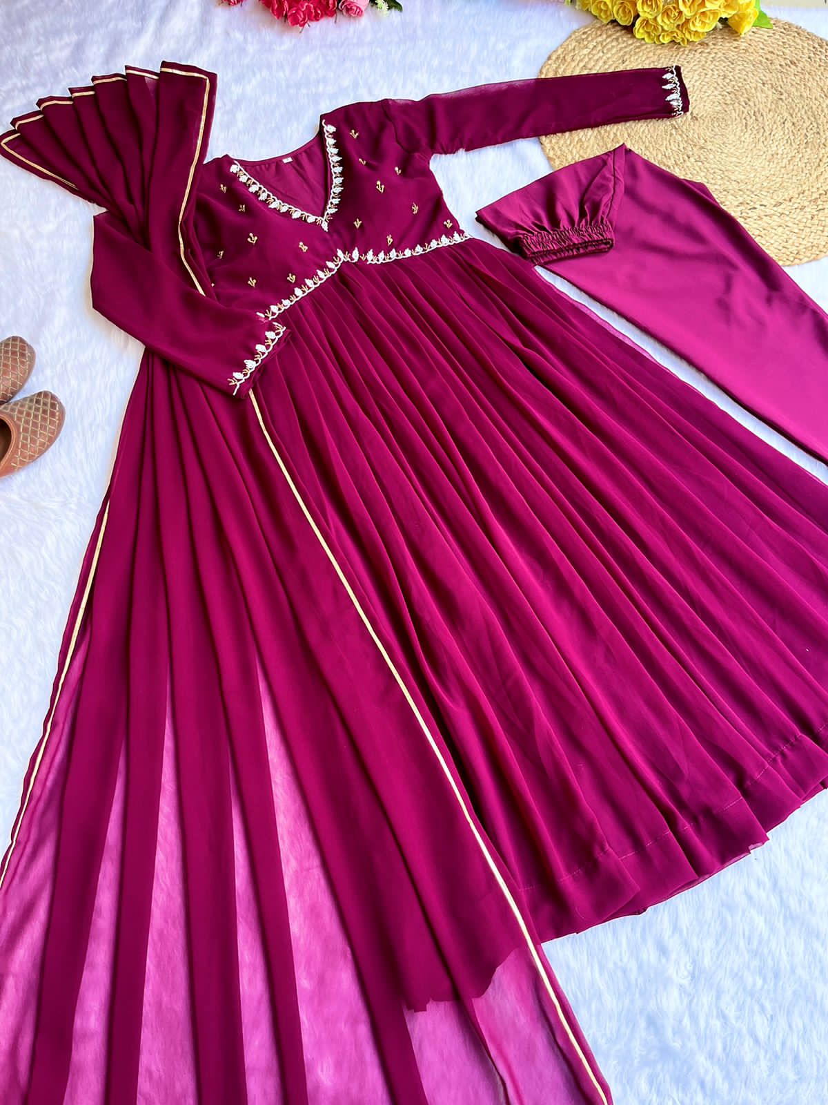 Exquisite Faux Georgette Festive Wear Handworked Suit - Ethnicwish