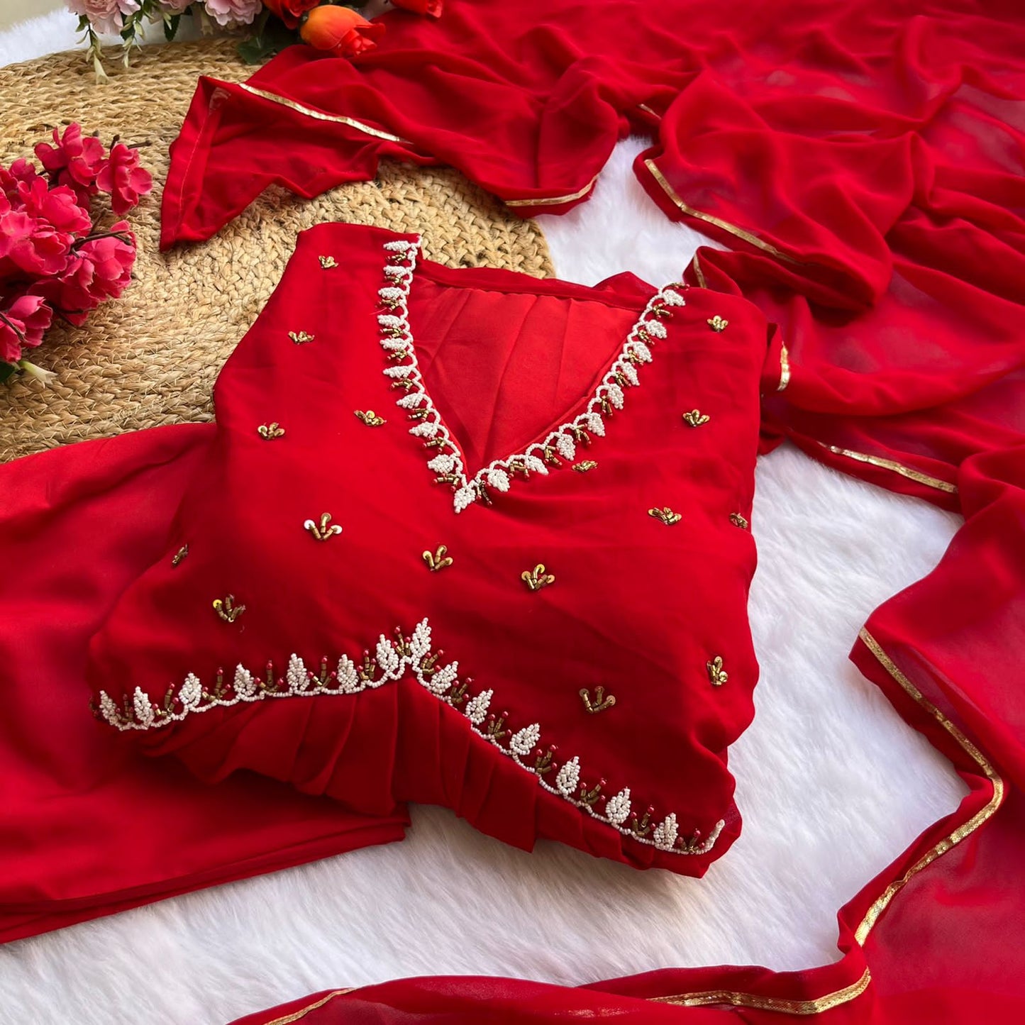 Exquisite Faux Georgette Festive Wear Handworked Suit - Ethnicwish