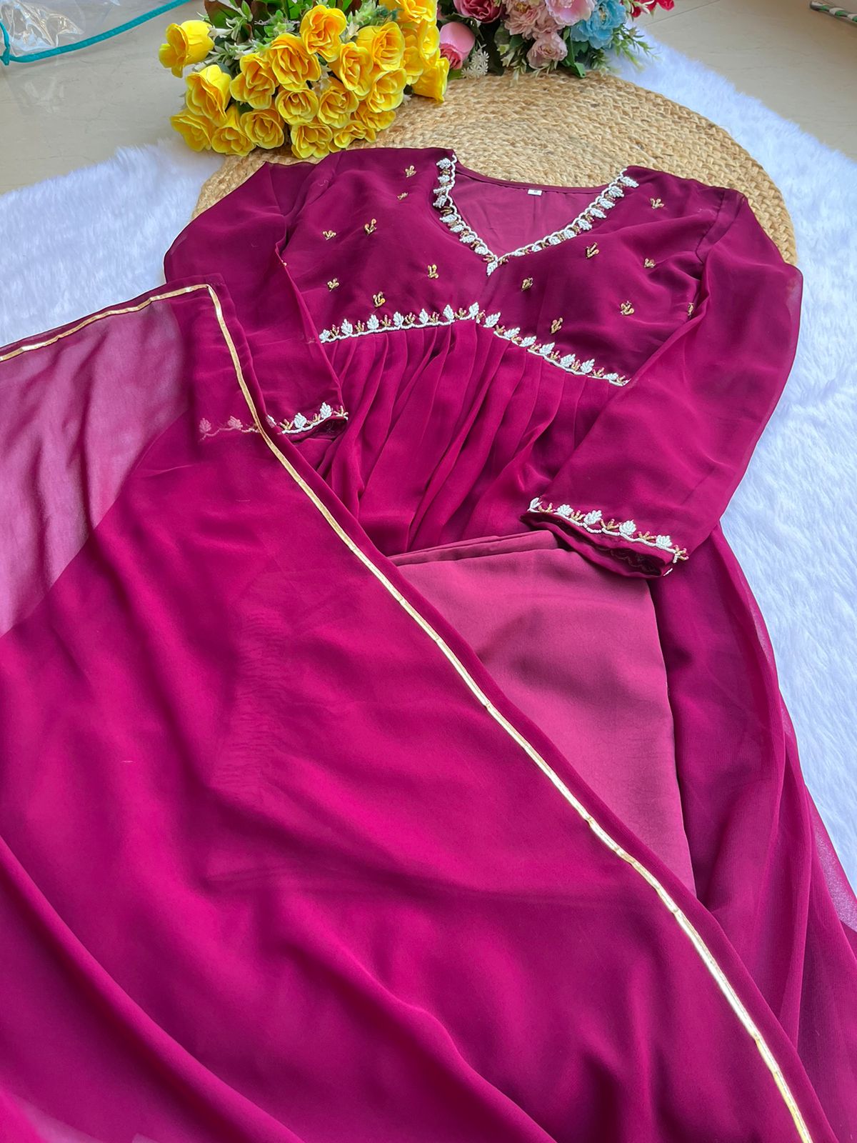 Exquisite Faux Georgette Festive Wear Handworked Suit - Ethnicwish