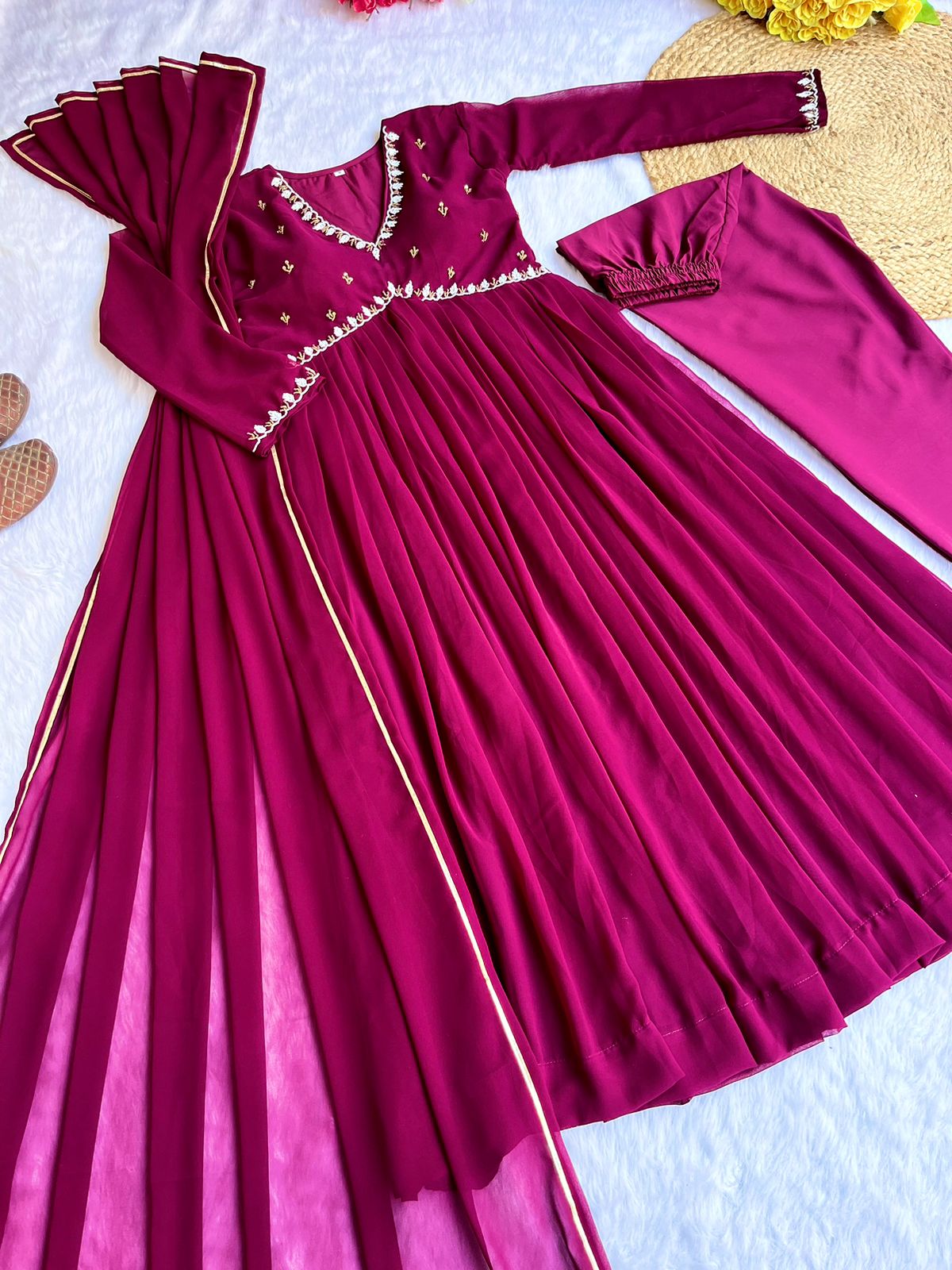 Exquisite Faux Georgette Festive Wear Handworked Suit - Ethnicwish