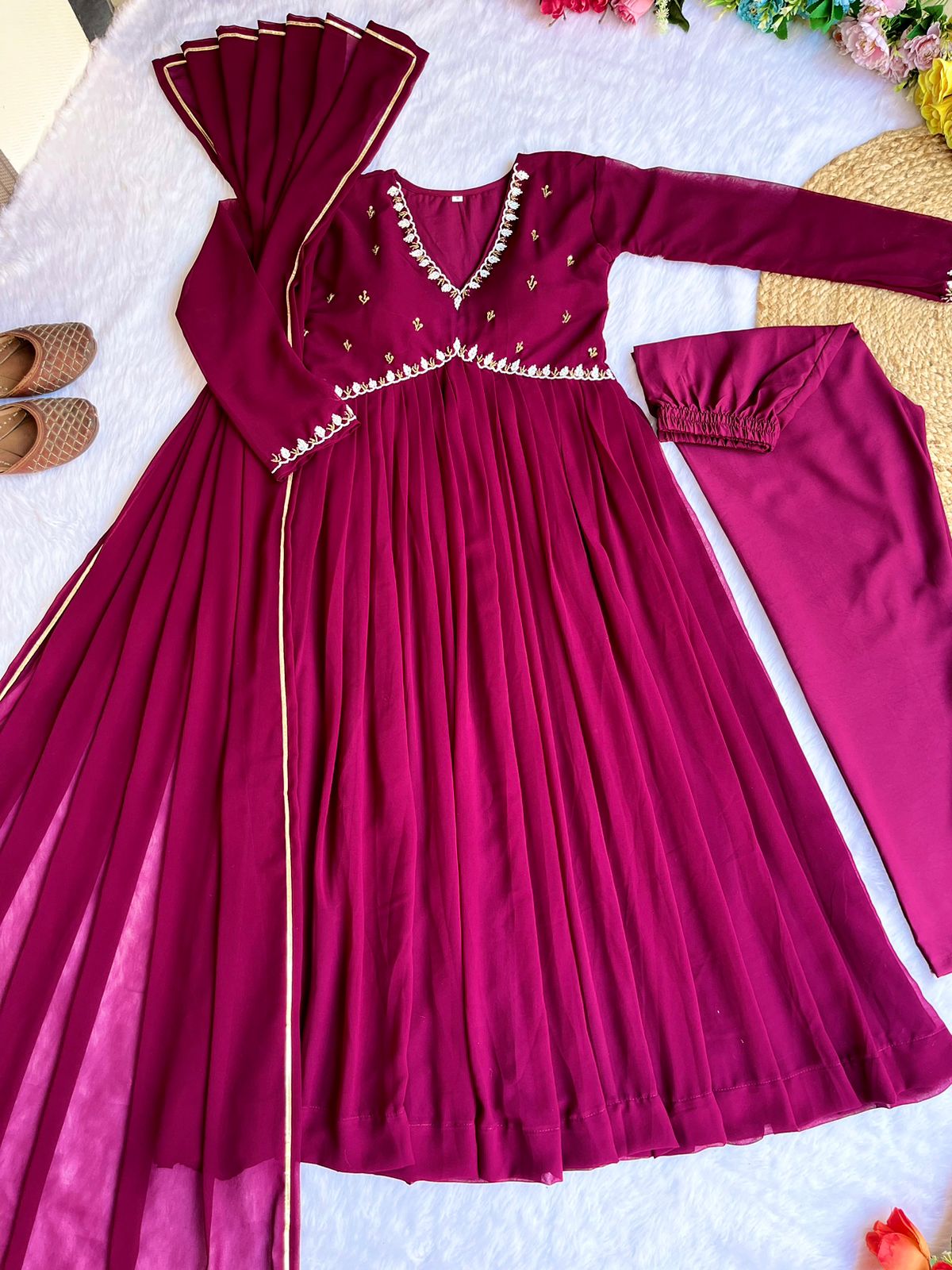 Exquisite Faux Georgette Festive Wear Handworked Suit - Ethnicwish