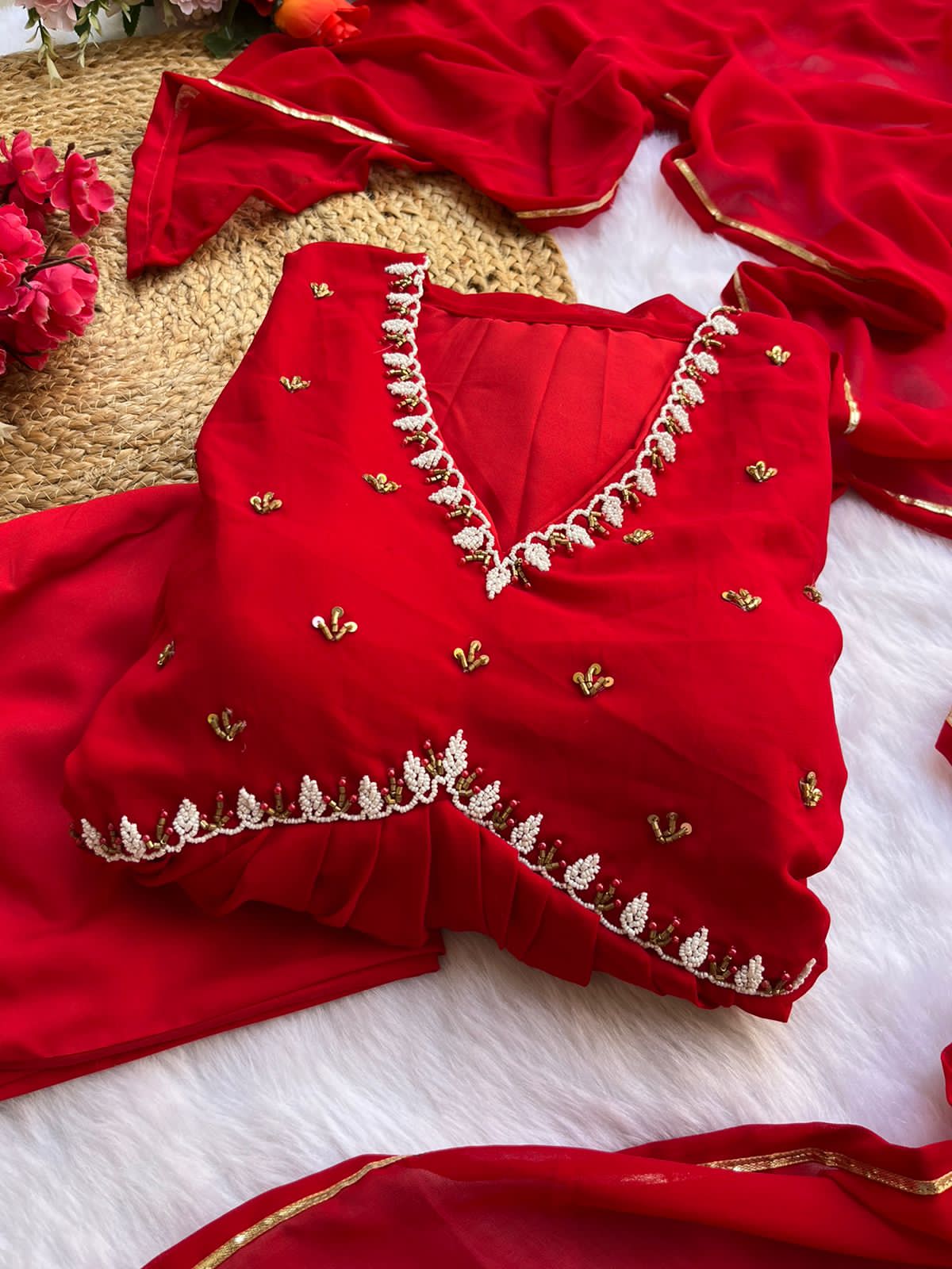 Exquisite Faux Georgette Festive Wear Handworked Suit - Ethnicwish