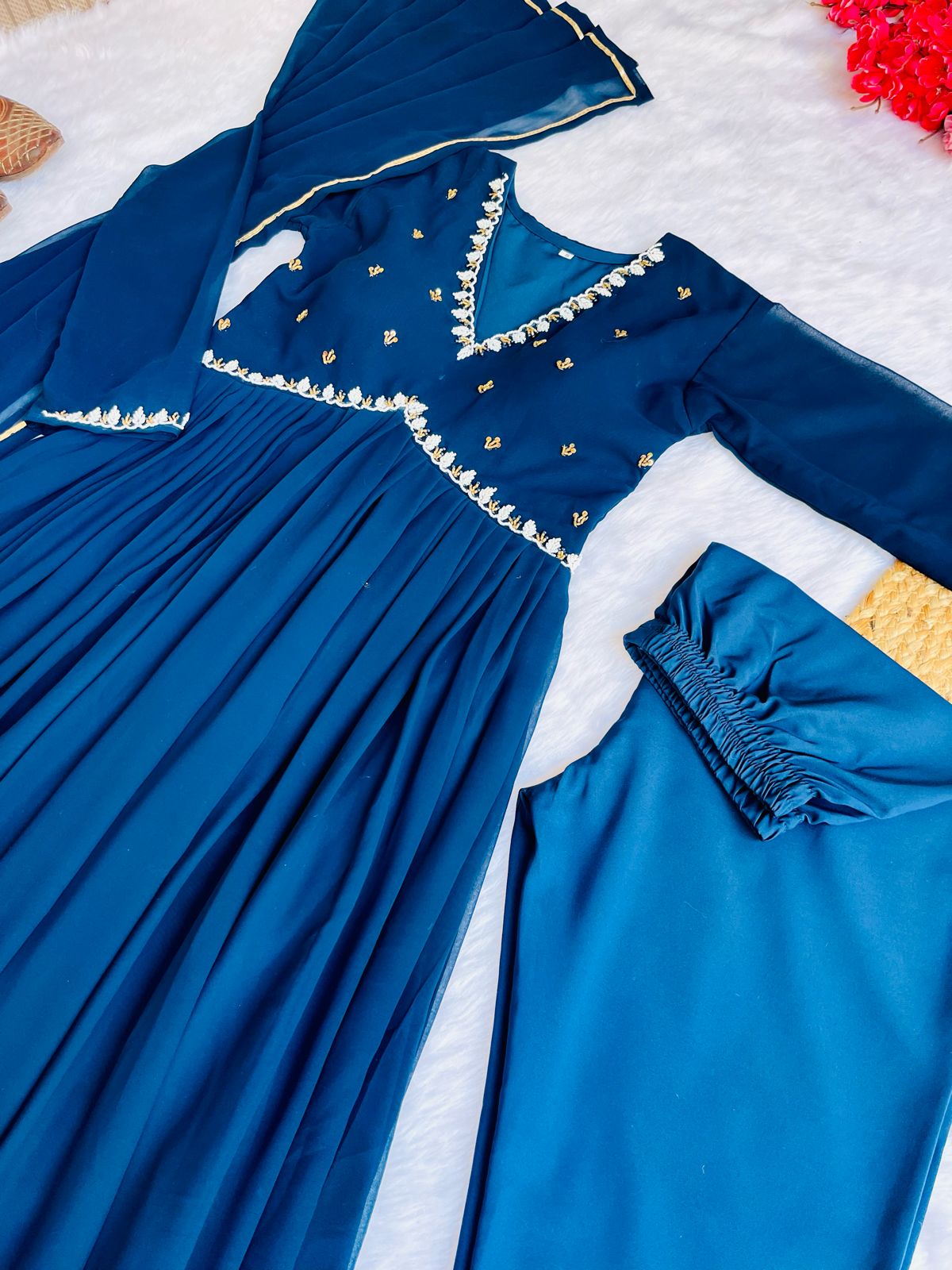 Exquisite Faux Georgette Festive Wear Handworked Suit - Ethnicwish