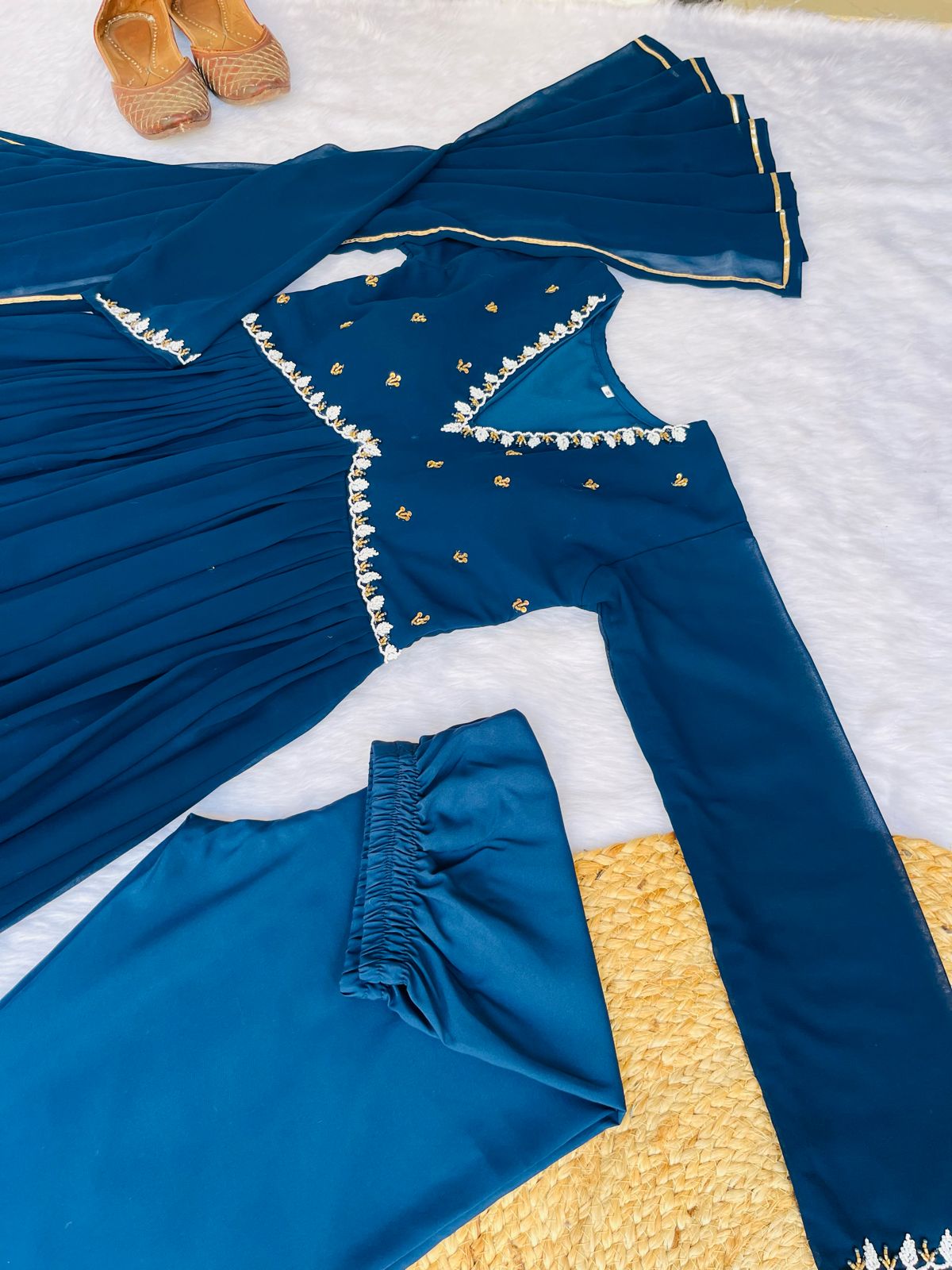 Exquisite Faux Georgette Festive Wear Handworked Suit - Ethnicwish