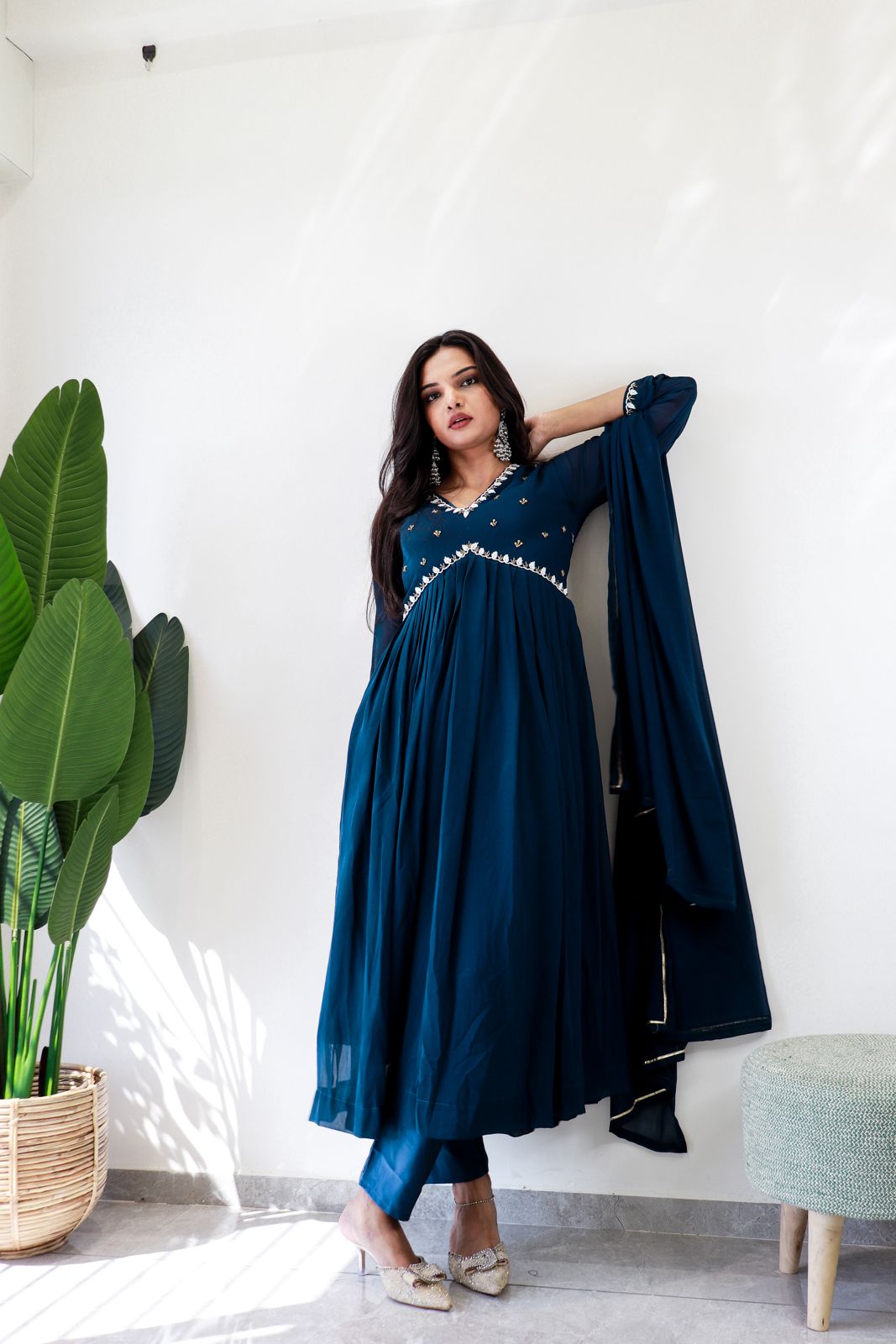 Exquisite Faux Georgette Festive Wear Handworked Suit - Ethnicwish