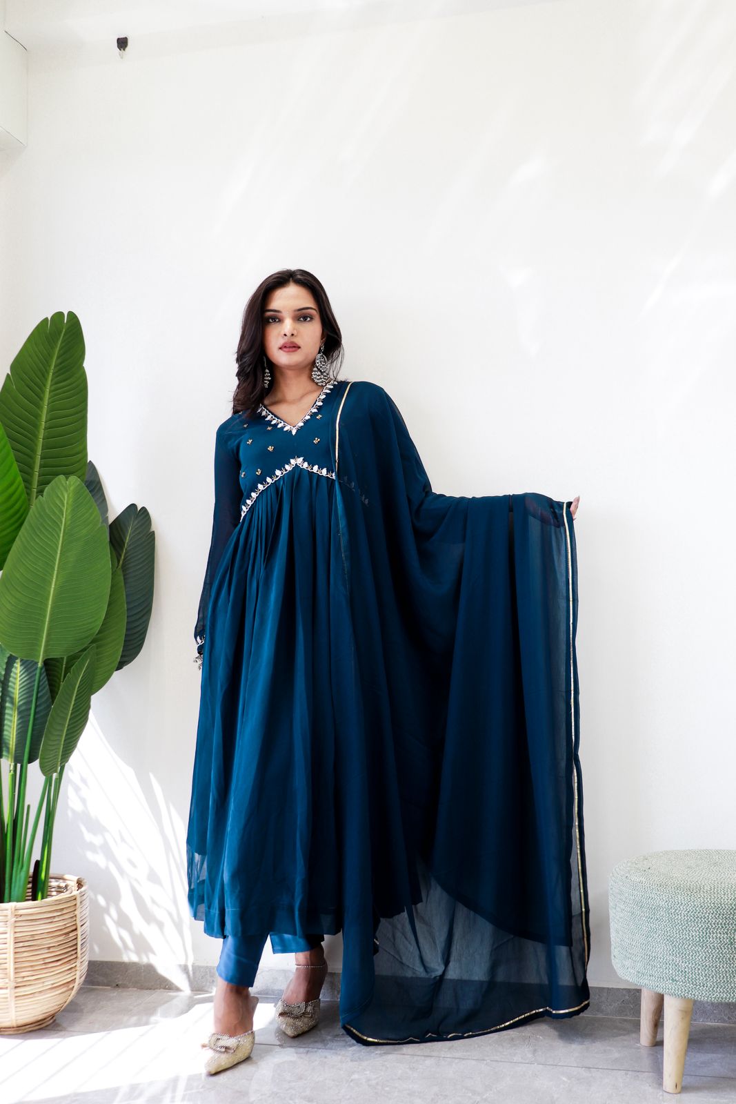 Exquisite Faux Georgette Festive Wear Handworked Suit - Ethnicwish