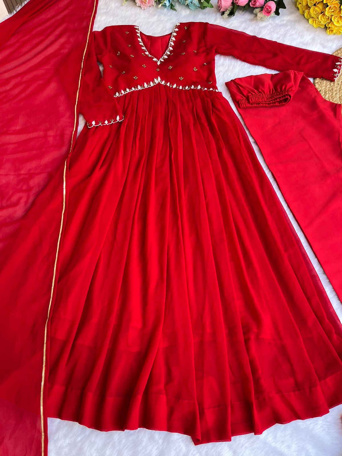 Exquisite Faux Georgette Festive Wear Handworked Suit - Ethnicwish