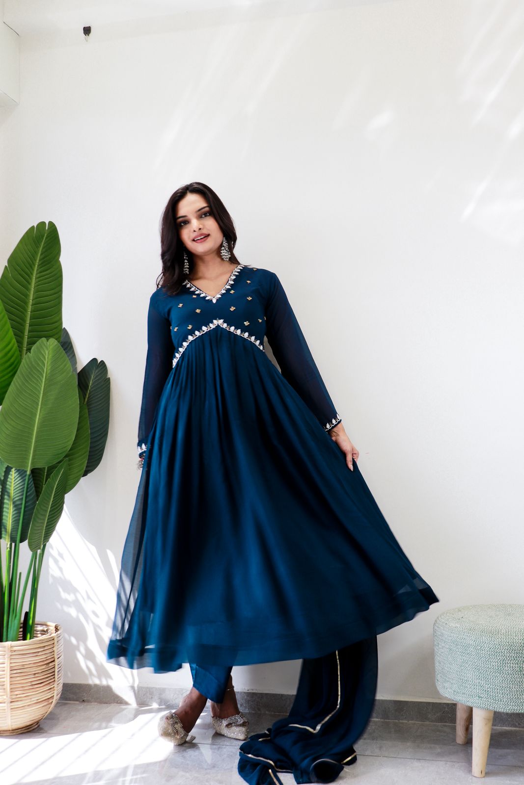 Exquisite Faux Georgette Festive Wear Handworked Suit - Ethnicwish