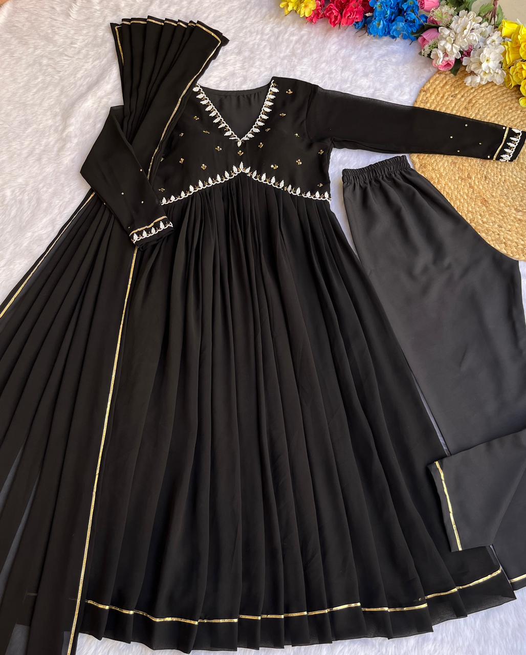 Exquisite Faux Georgette Festive Wear Handworked Suit - Ethnicwish