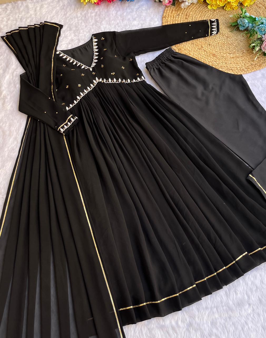 Exquisite Faux Georgette Festive Wear Handworked Suit - Ethnicwish