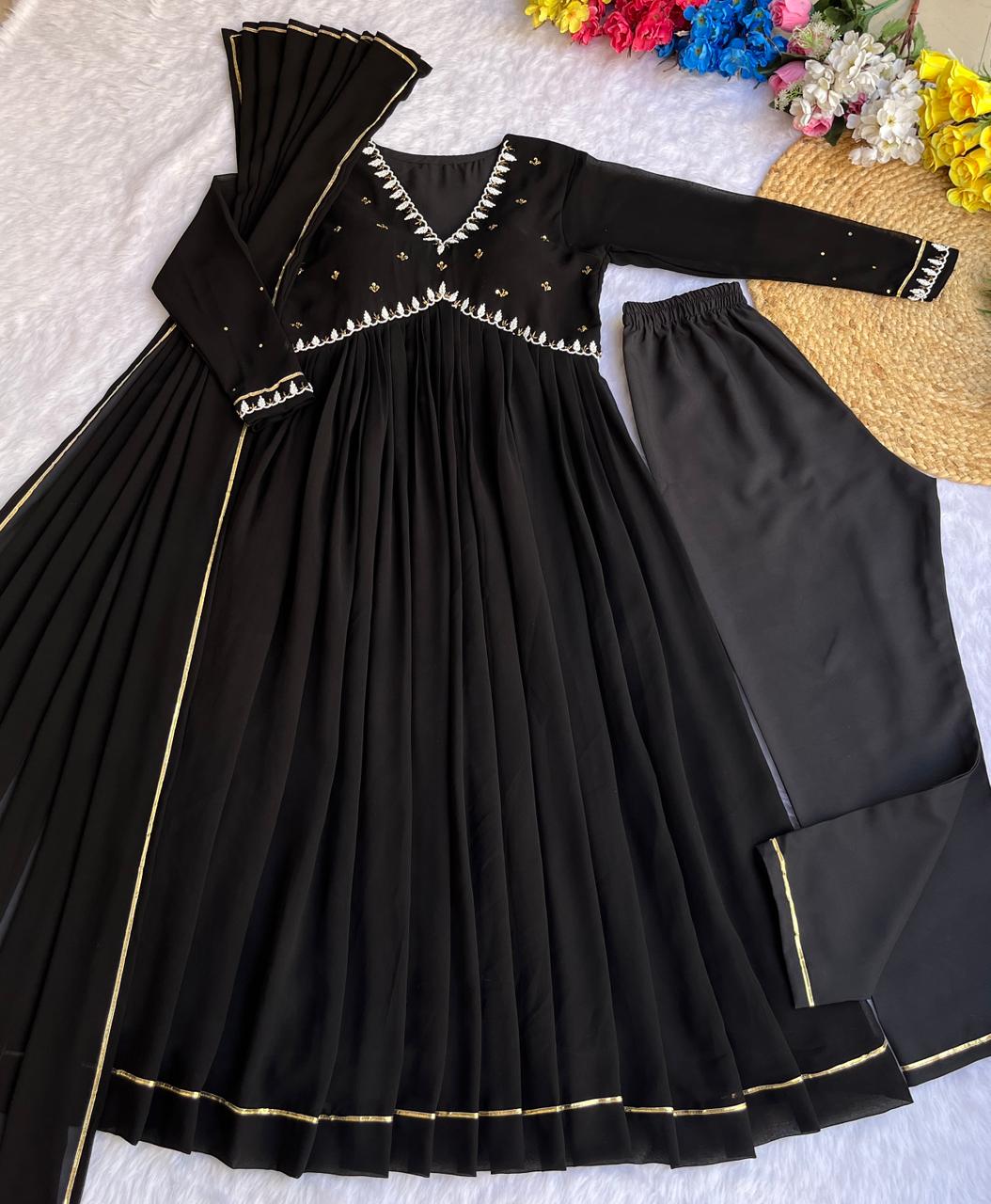 Exquisite Faux Georgette Festive Wear Handworked Suit - Ethnicwish