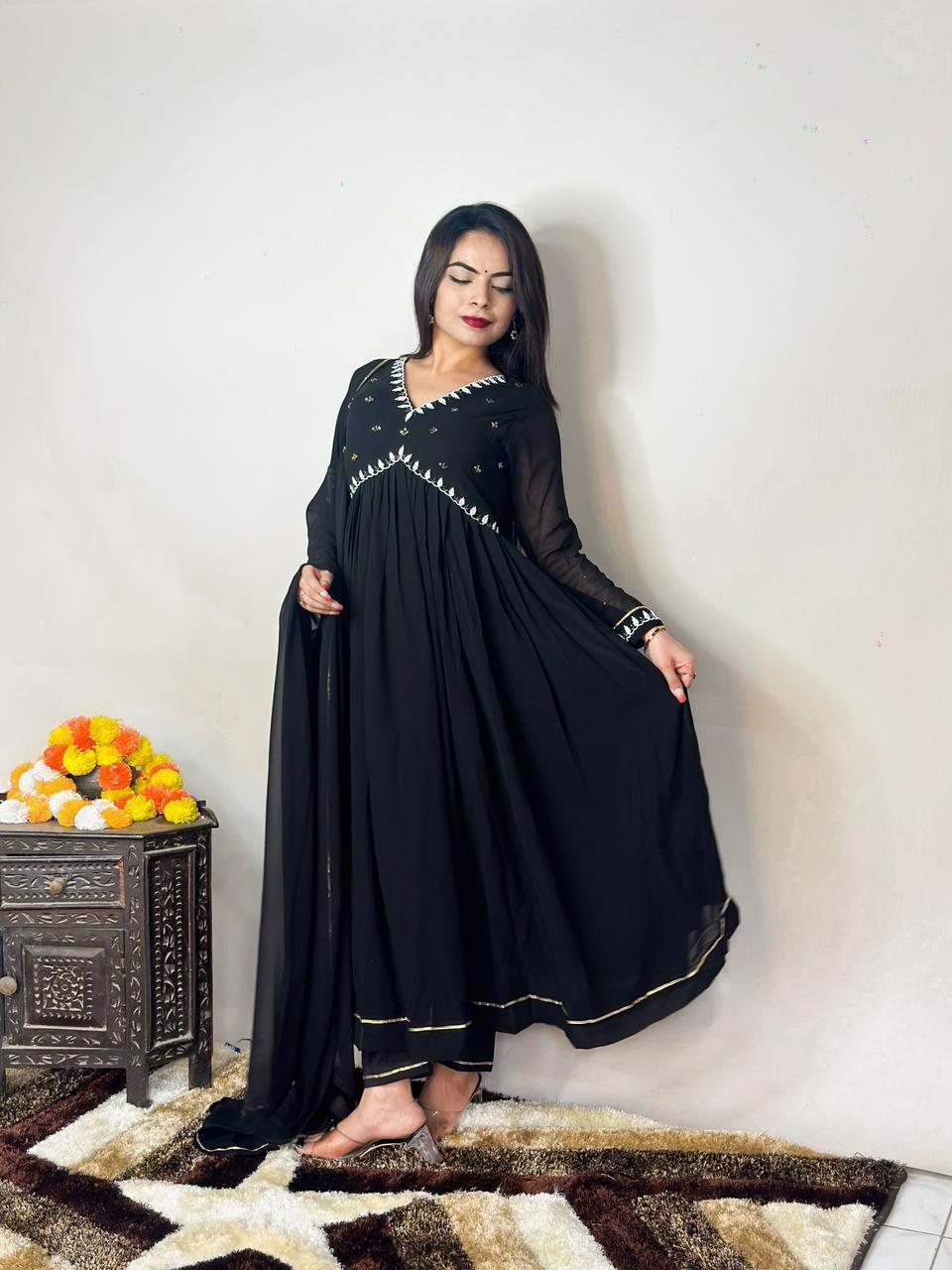 Exquisite Faux Georgette Festive Wear Handworked Suit - Ethnicwish