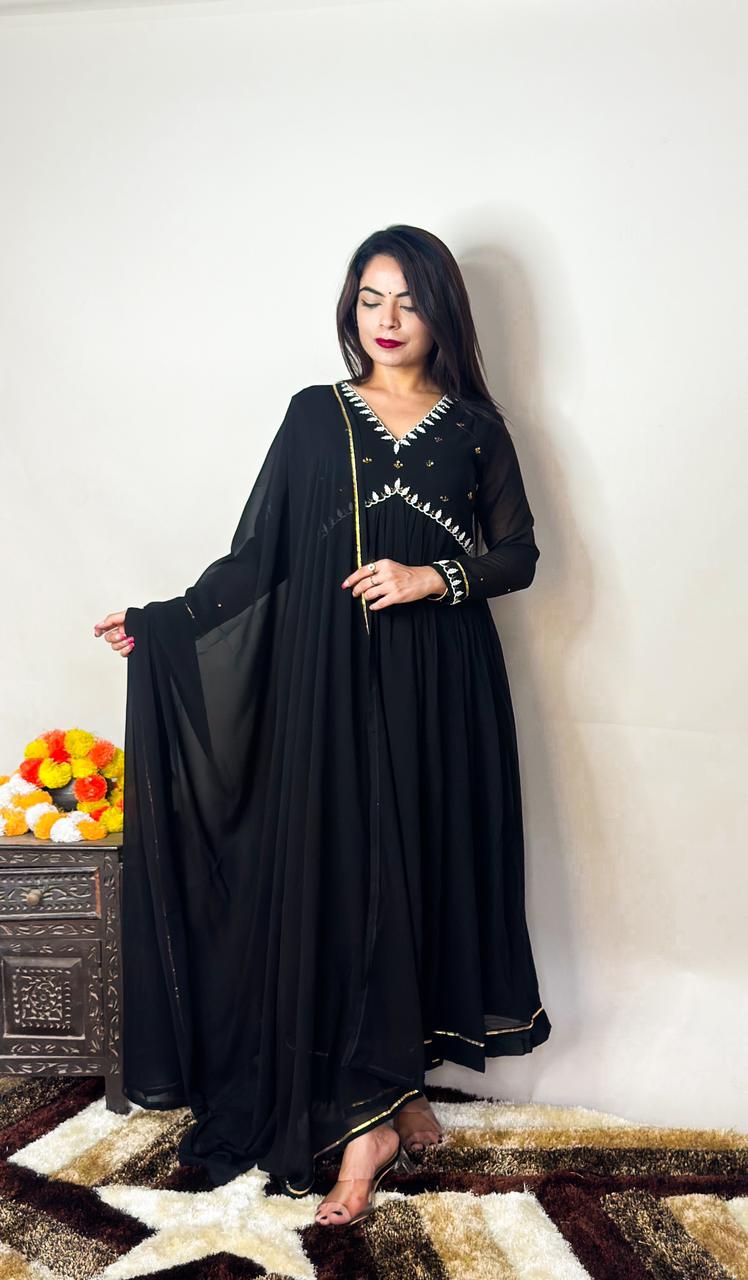 Exquisite Faux Georgette Festive Wear Handworked Suit - Ethnicwish