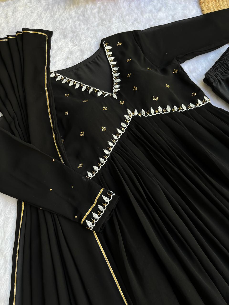 Exquisite Faux Georgette Festive Wear Handworked Suit - Ethnicwish