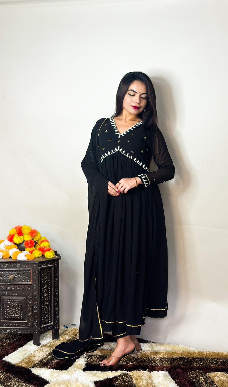 Exquisite Faux Georgette Festive Wear Handworked Suit - Ethnicwish