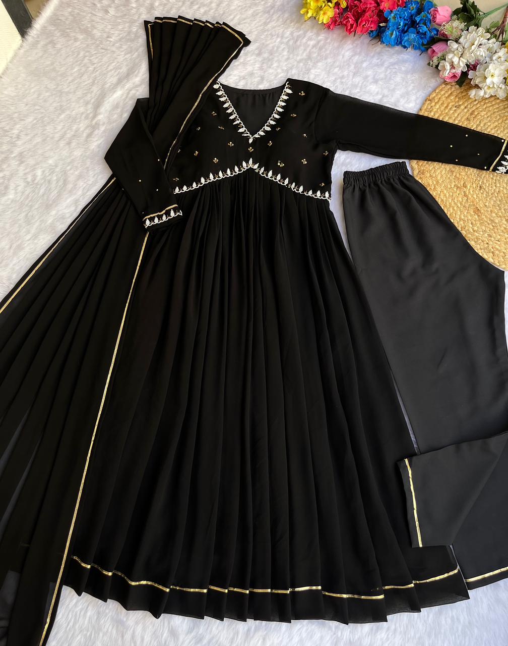 Exquisite Faux Georgette Festive Wear Handworked Suit - Ethnicwish