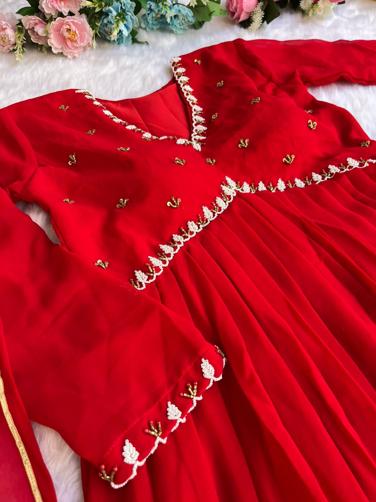 Exquisite Faux Georgette Festive Wear Handworked Suit - Ethnicwish