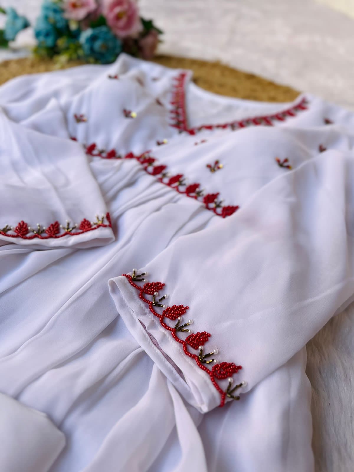 Exquisite Faux Georgette Festive Wear Handworked Suit - Ethnicwish