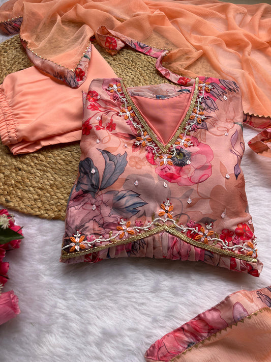 Mesmerizing Chinon Alia Cut Handworked Anarkali Pant Suit - Ethnicwish