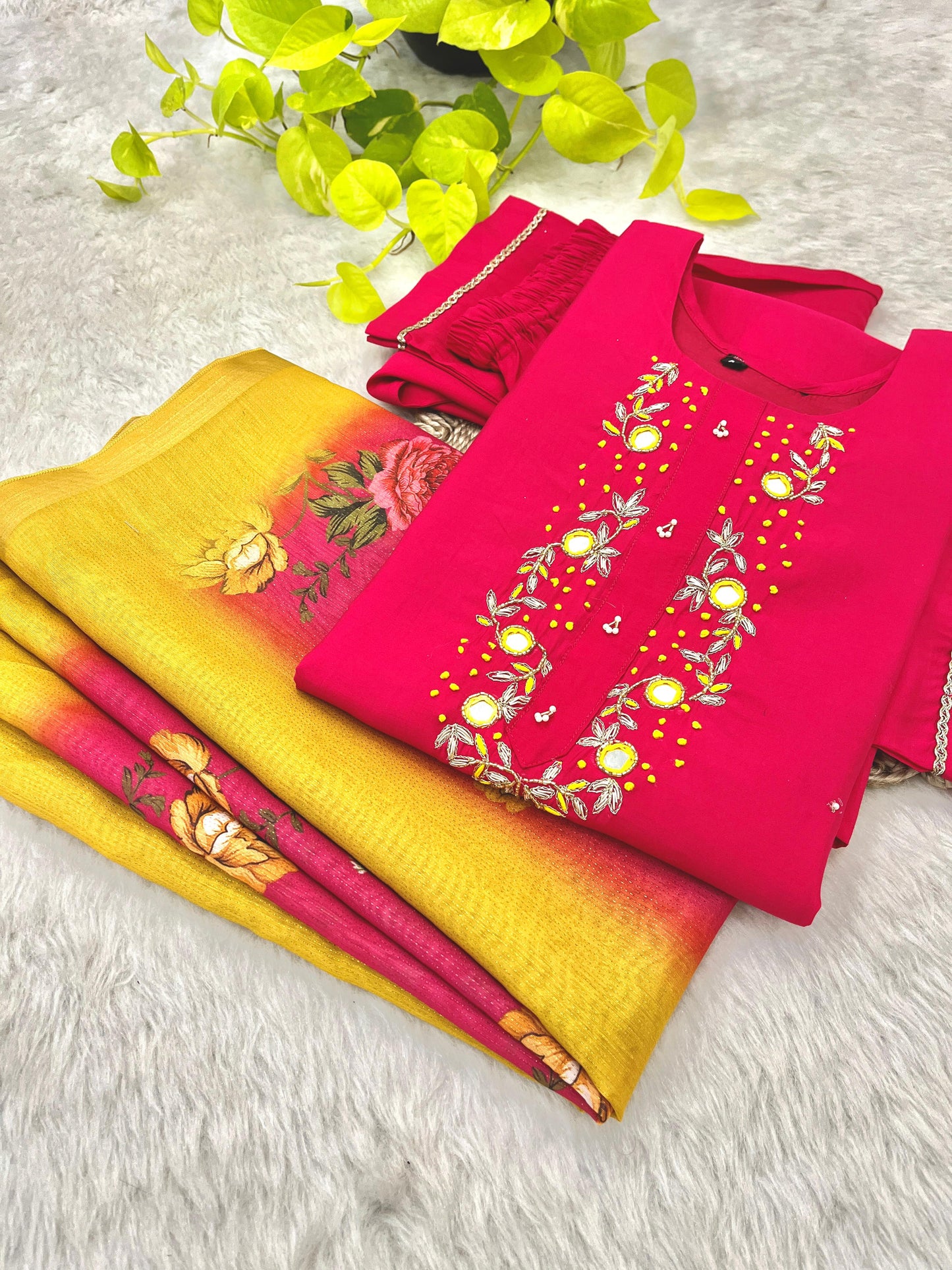 Luminous Festival Wear Roman Silk Handworked Designer Suit - Ethnicwish