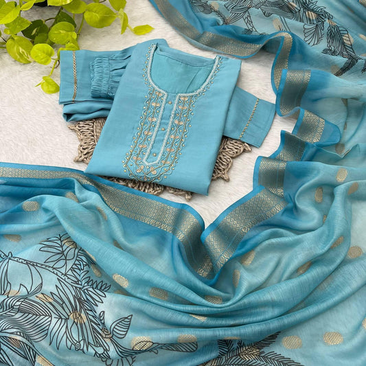 Bewitching Roman Silk Handworked Designer Anarkali Pant Suit - Ethnicwish