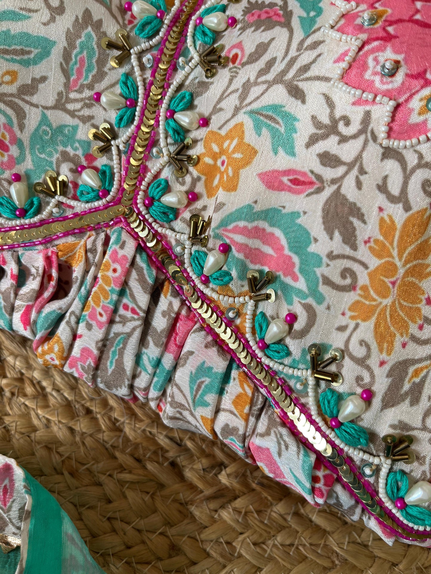 Lovely Soft Chinon Floral Printed Handworked Festival Wear Anarkali Pant Suit - Ethnicwish