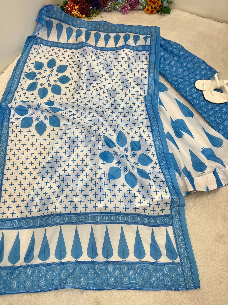 Radiant Pure Cermic Cotton Digital Printed Anarkali Pant Suit - Ethnicwish