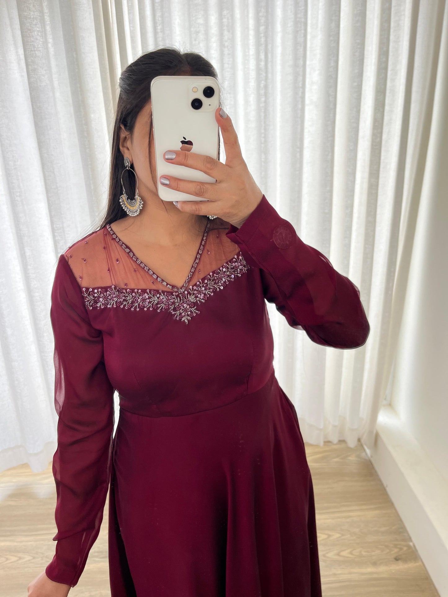 Stylish Maroon Red Rangoli Georgette Handworked Gown With Dupatta - Ethnicwish