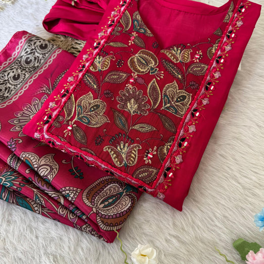 Delightful Maroon Fully Stitched Designer Anarkali Pant Suit - Ethnicwish