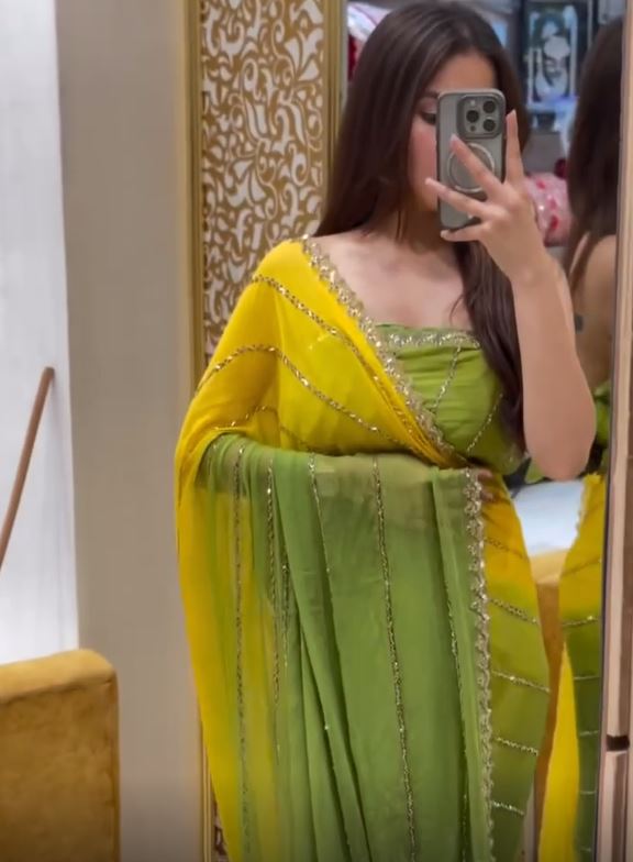 Beautiful Two-Shade Georgette Saree | Handwork Detailing
