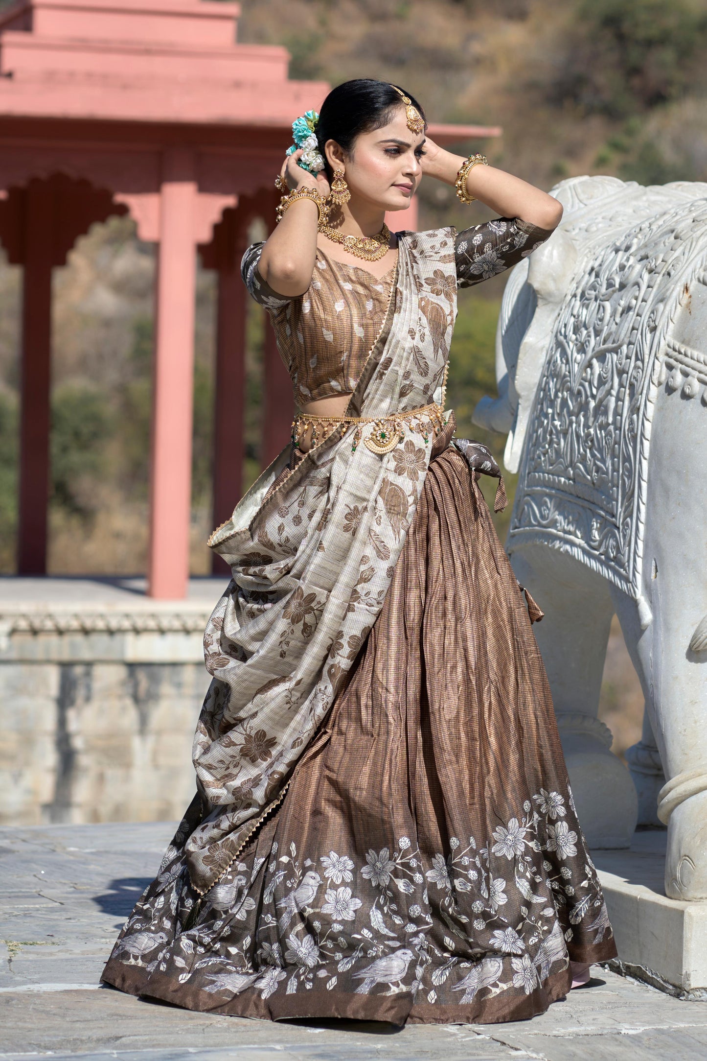 Stunning Pure Manipuri Silk Printed Lehenga Choli Set - Ethnicwish