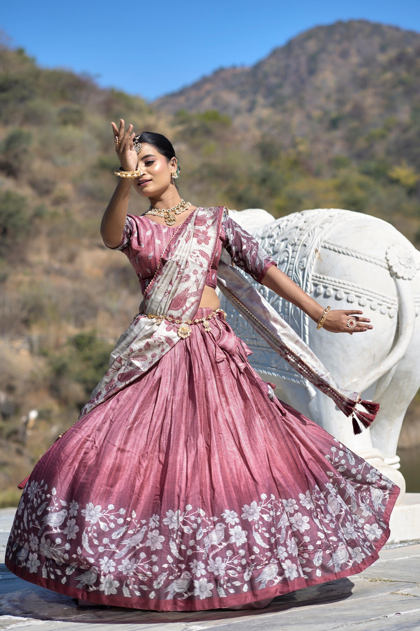 Stunning Pure Manipuri Silk Printed Lehenga Choli Set - Ethnicwish