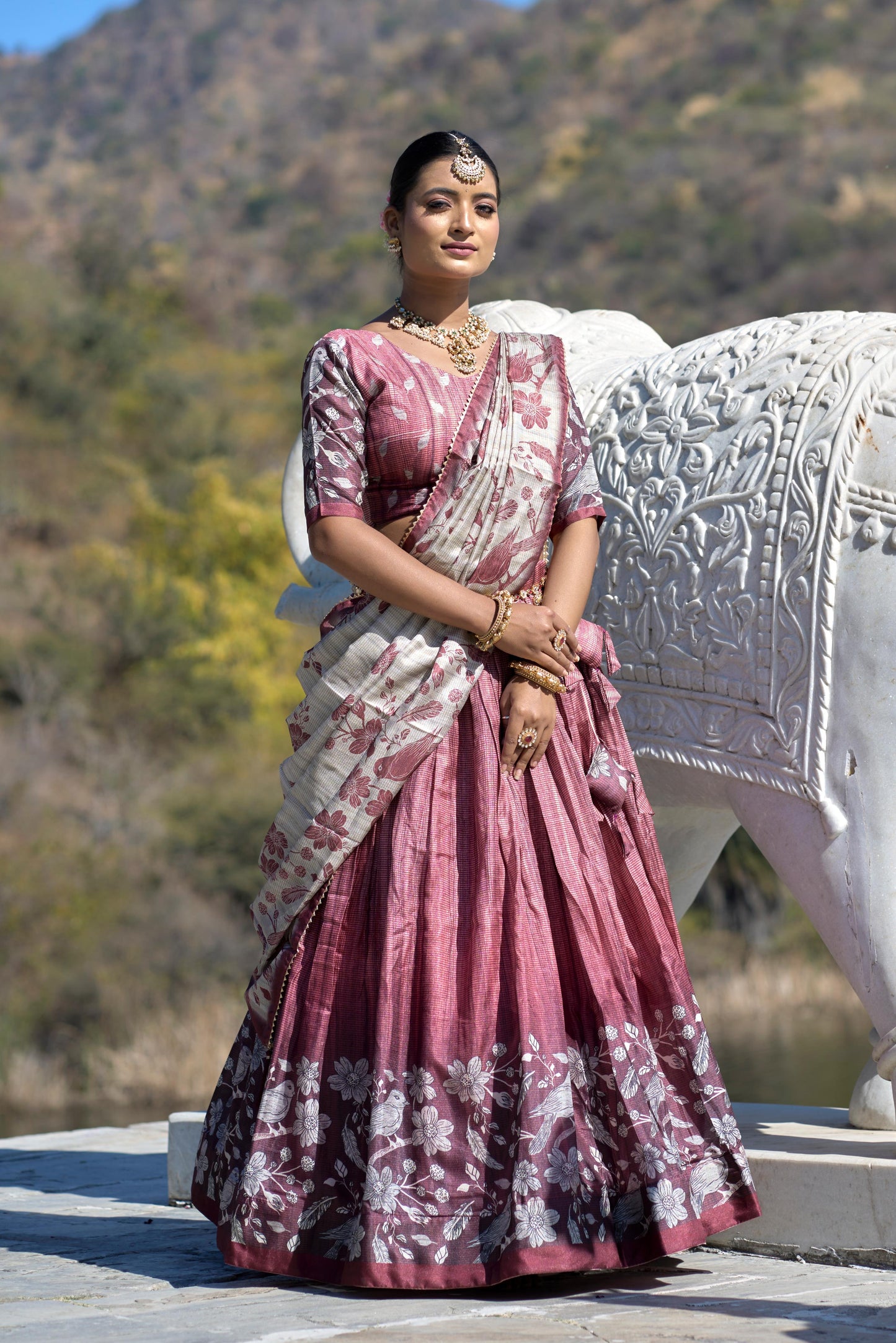 Stunning Pure Manipuri Silk Printed Lehenga Choli Set - Ethnicwish