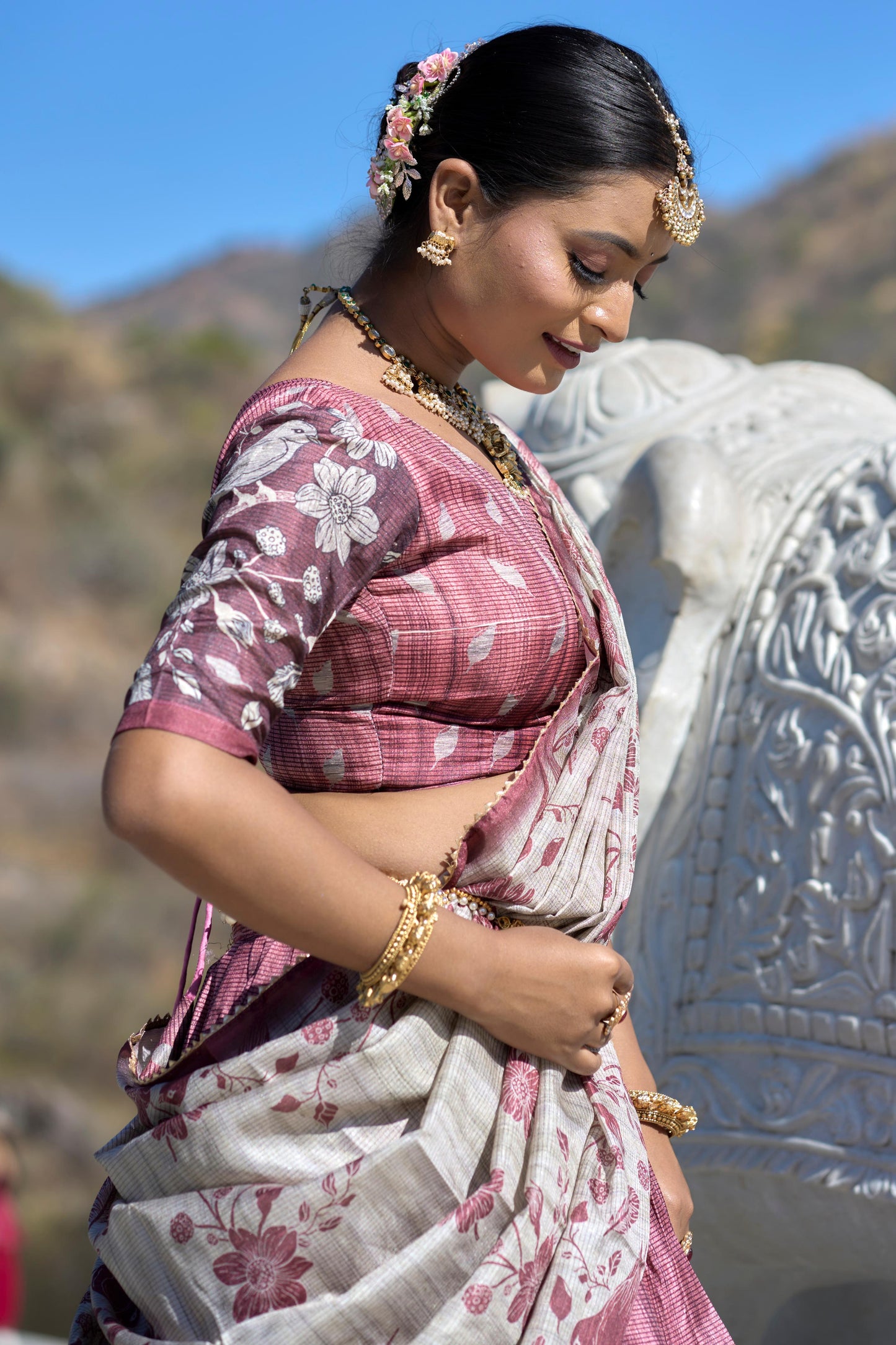 Stunning Pure Manipuri Silk Printed Lehenga Choli Set - Ethnicwish