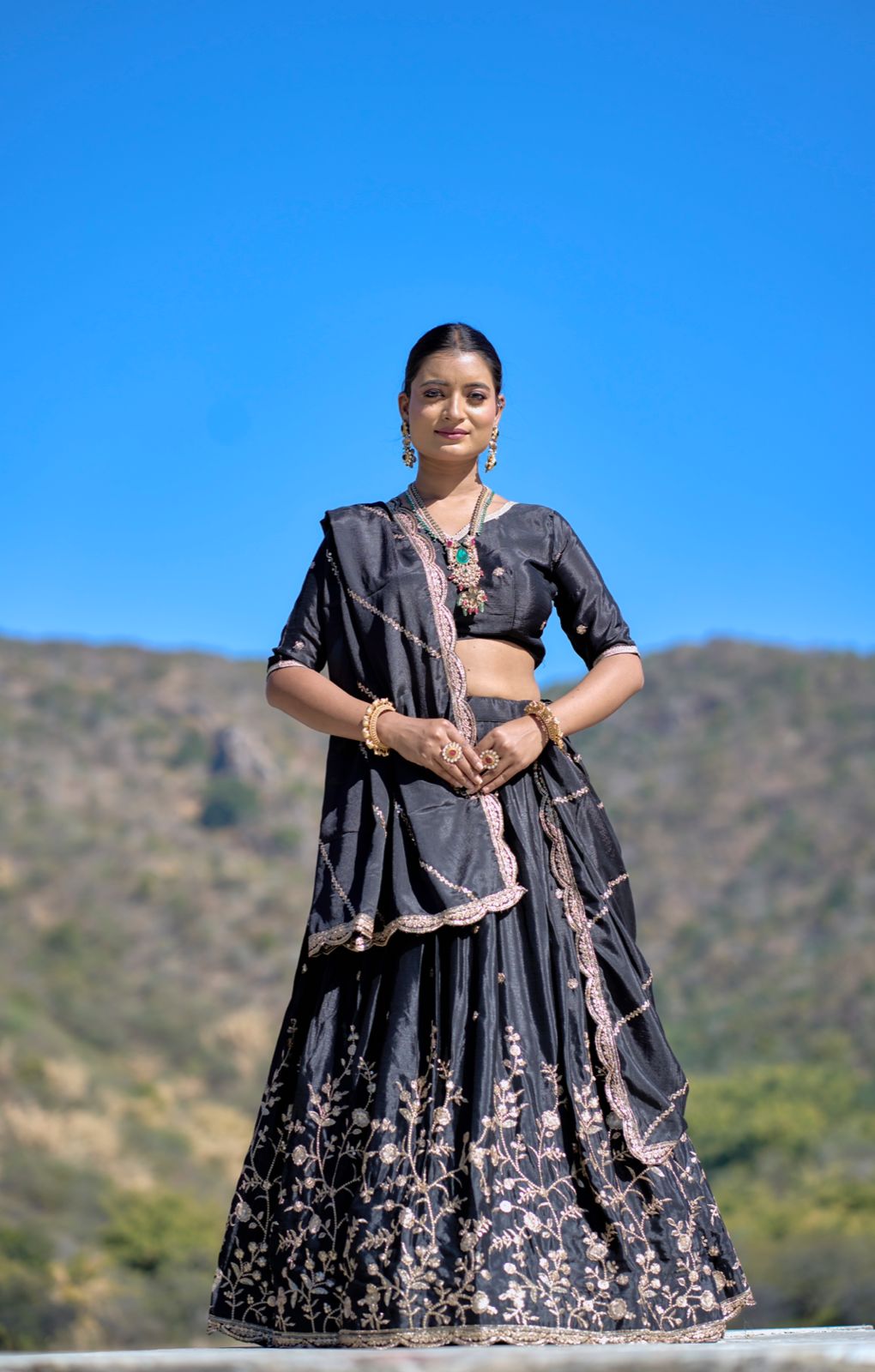 Elegant Chinon Thread Zari Embroidered Lehenga Choli Set - Ethnicwish