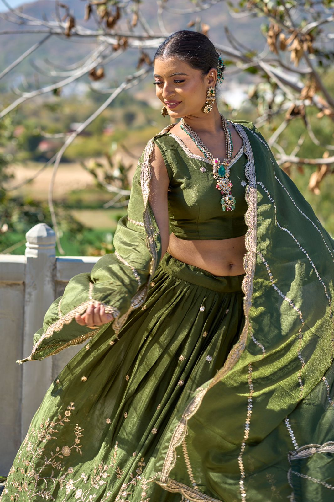 Elegant Chinon Thread Zari Embroidered Lehenga Choli Set - Ethnicwish