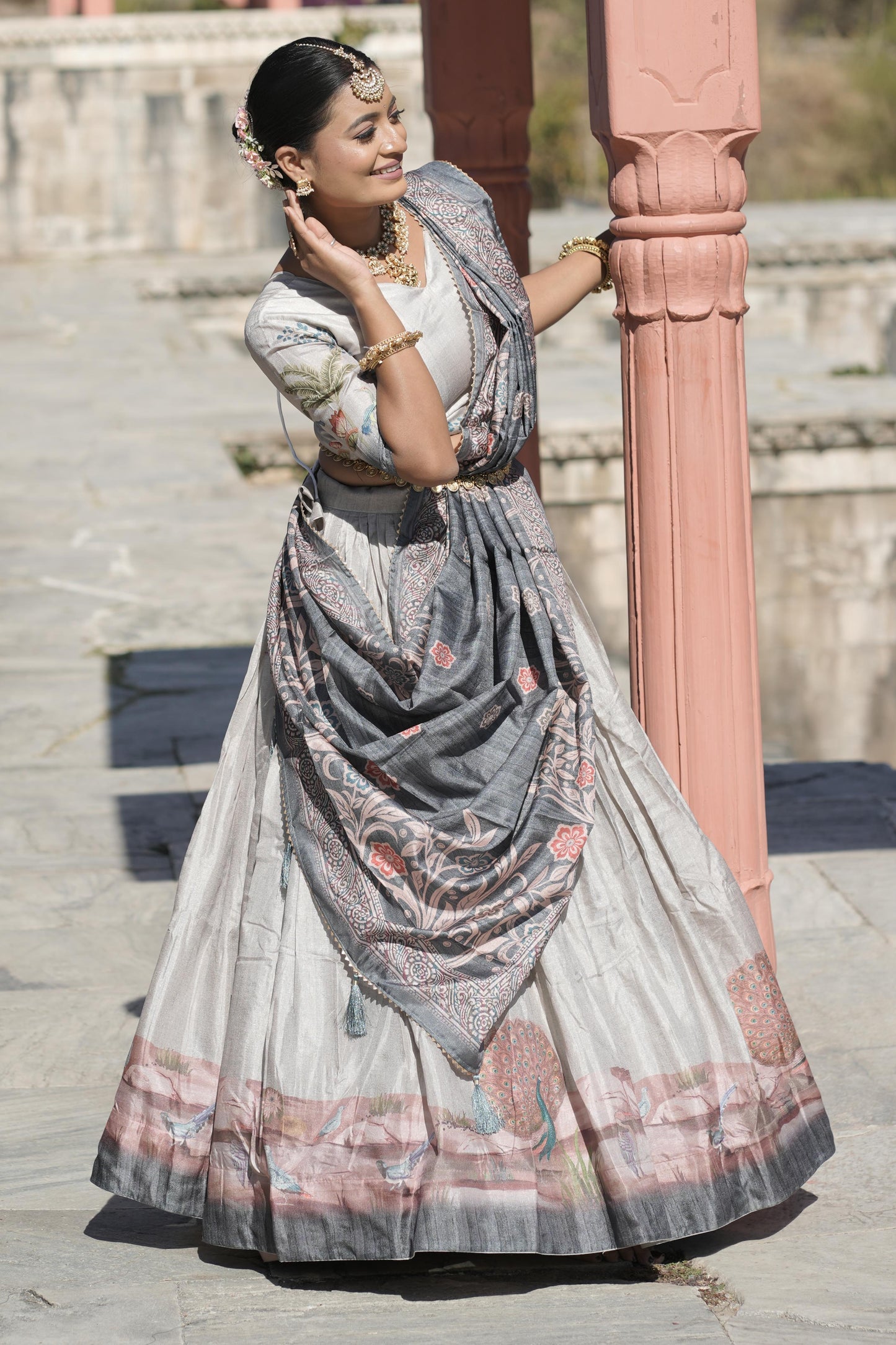 Graceful Pure Manipuri Silk Printed Designer Lehenga Choli Set - Ethnicwish