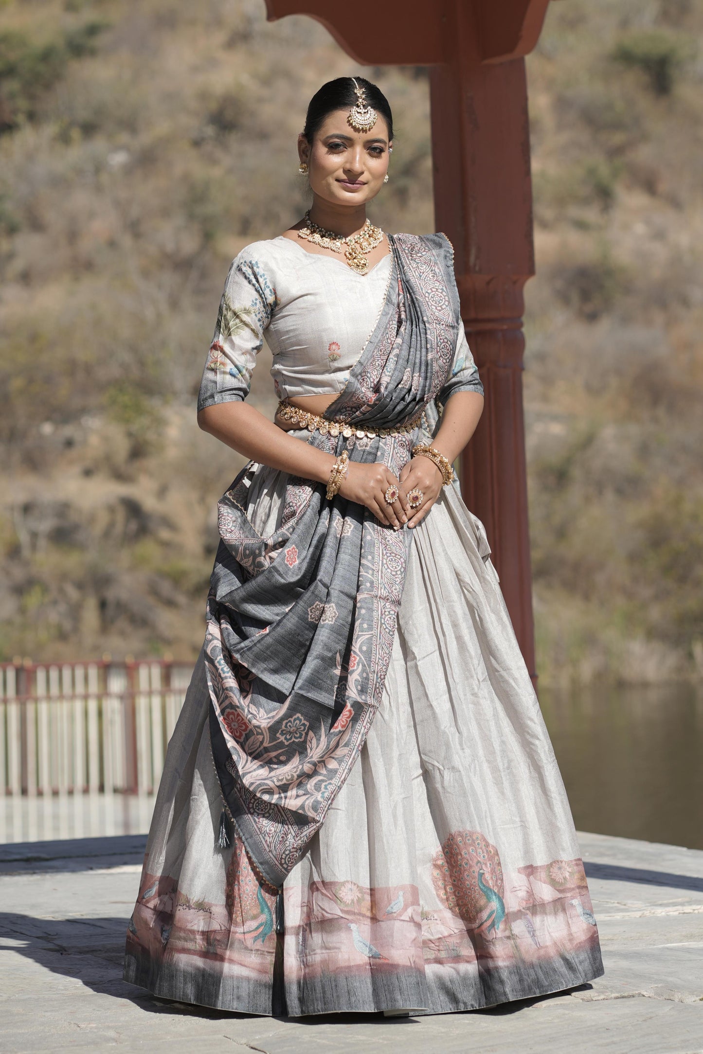 Graceful Pure Manipuri Silk Printed Designer Lehenga Choli Set - Ethnicwish