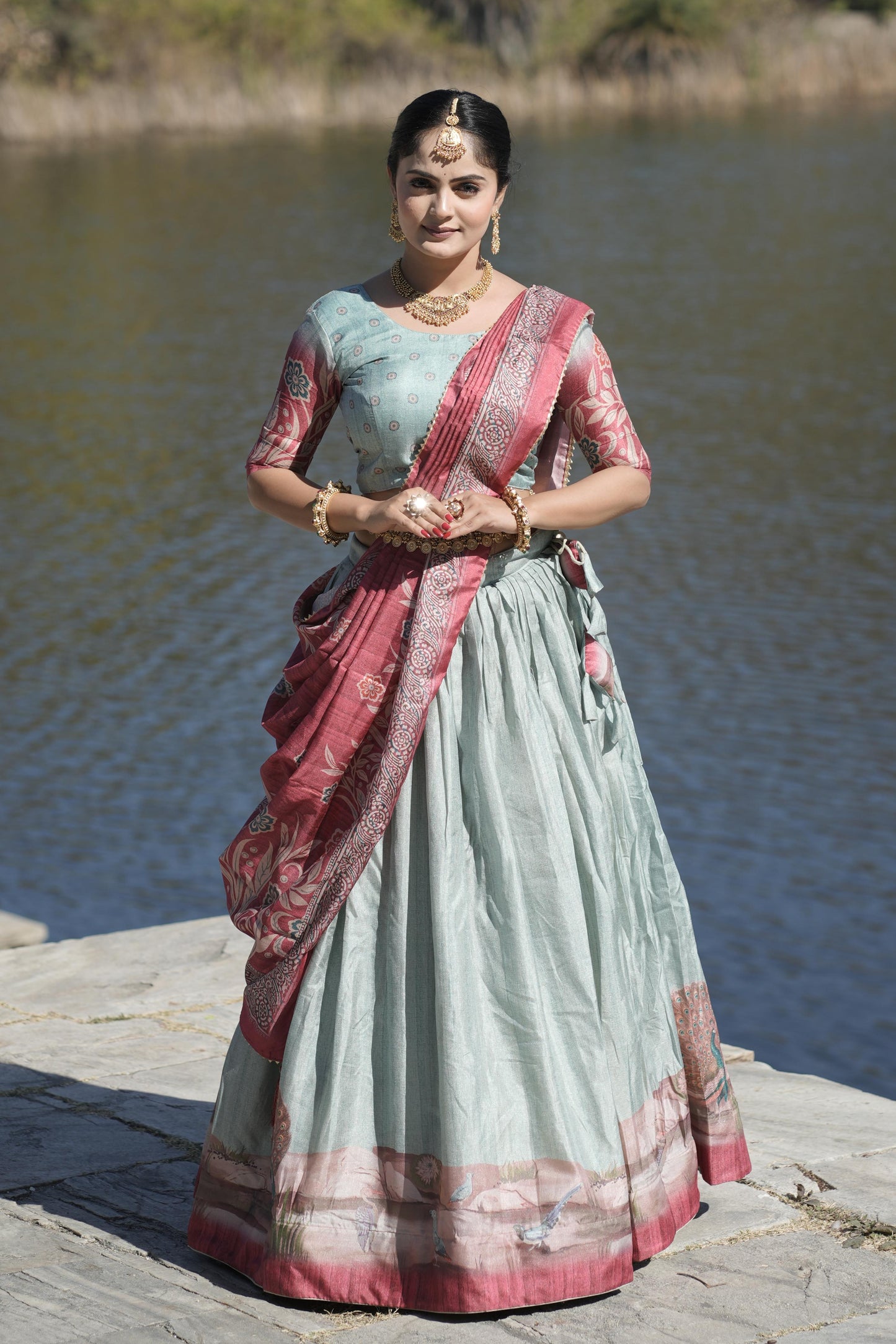 Graceful Pure Manipuri Silk Printed Designer Lehenga Choli Set - Ethnicwish
