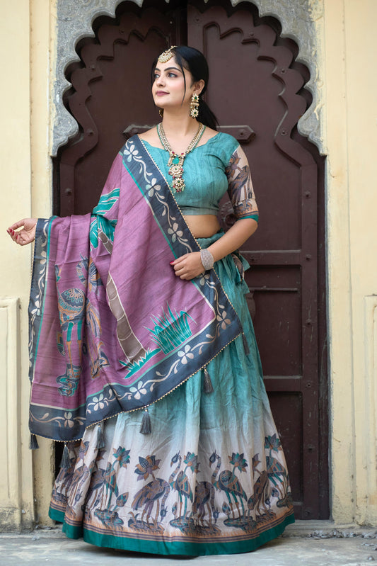 Breathtaking Pure Manipuri Silk Printed Designer Lehenga Choli - Ethnicwish
