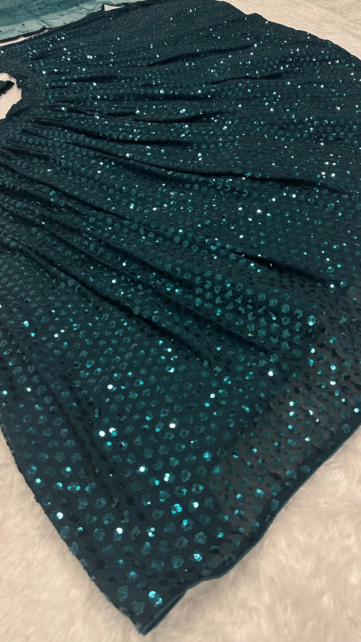 Glamorous Green Georgette Lehenga Set – Shine with Elegance