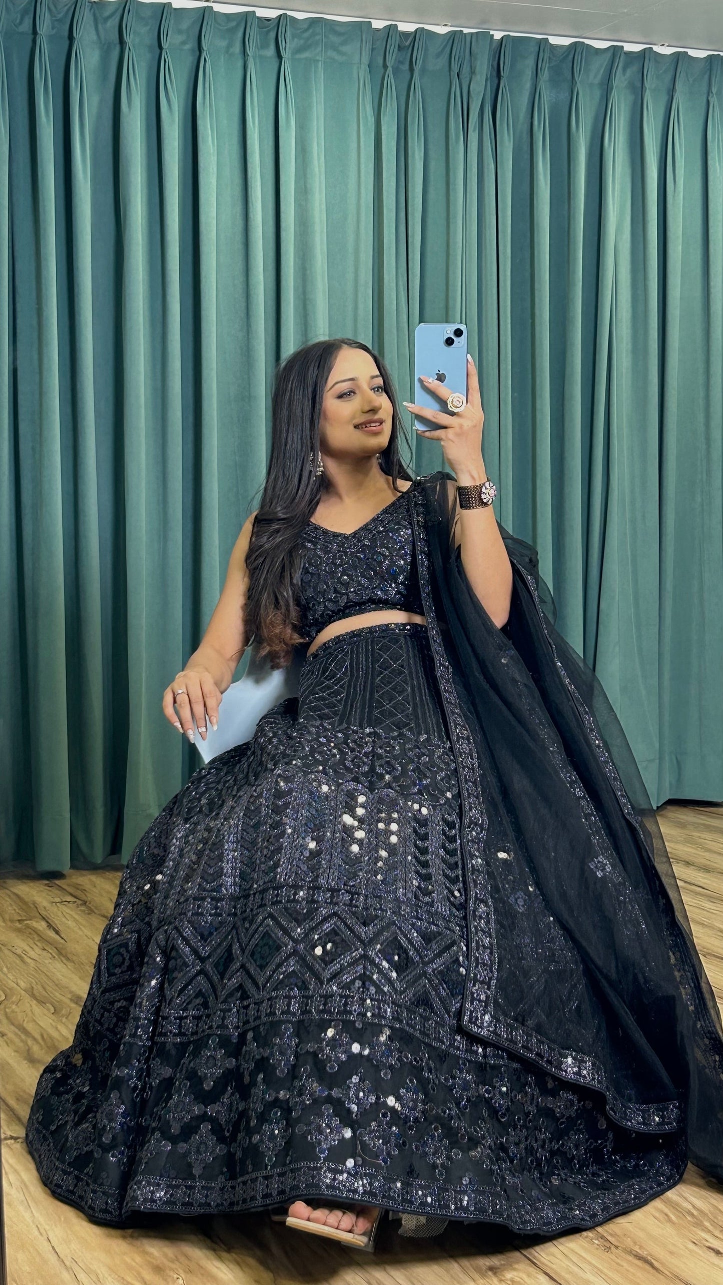 Magnificent Black Heavy Dori Sequins Worked Net Lehenga Choli - Ethnicwish
