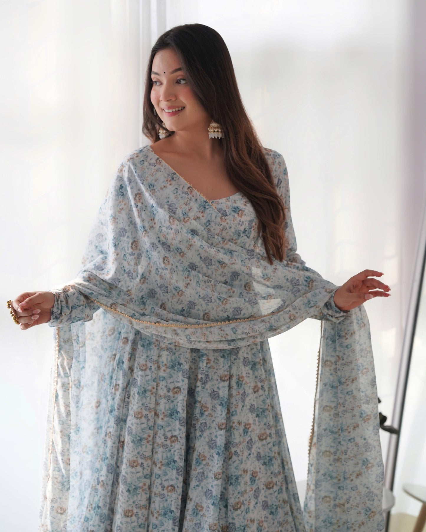 Exquisite Chiffon Floral Digital Printed Fully Stitched Anarkali Pant Suit - Ethnicwish
