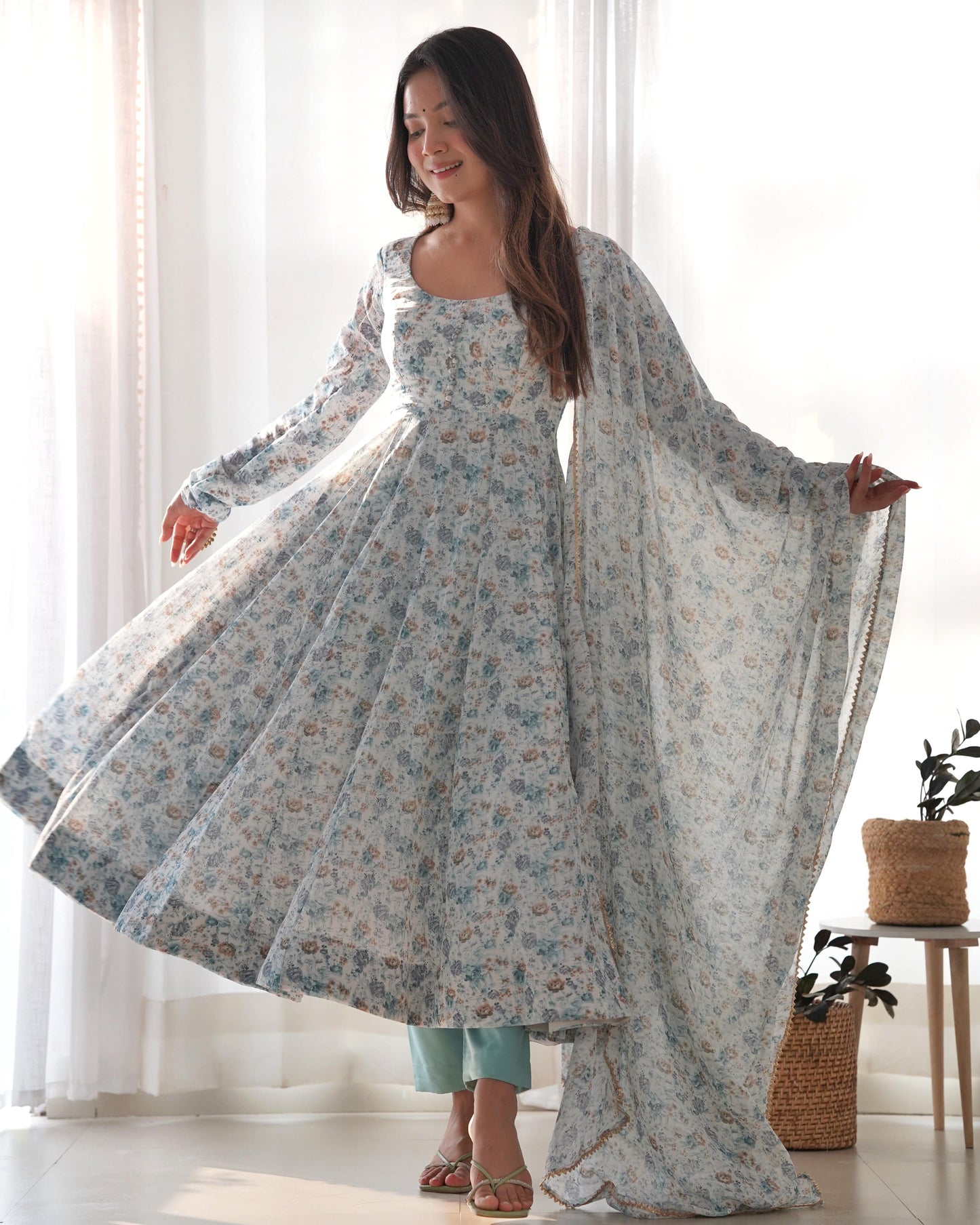 Exquisite Chiffon Floral Digital Printed Fully Stitched Anarkali Pant Suit - Ethnicwish